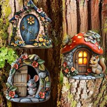 1/6件套复古仙女花园配件木制挂板，户外树木装饰，防水梦幻门窗标牌，花园小径户外庭院艺术装饰 - 彩色 - 查看 8