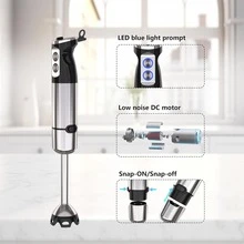 [6-In-1 Hand Blender Set] Powerful 1000W Motor, 12 Speed Settings + Turbo Function | Includes Whisk, Chopper And Milk Frother | Stainless Steel Blades, Splash Guard, Easy To Clean, Suitable For Preparing Soups, Baby Food And Smoothies. - EU F Type Plug(220-240V) - View 3