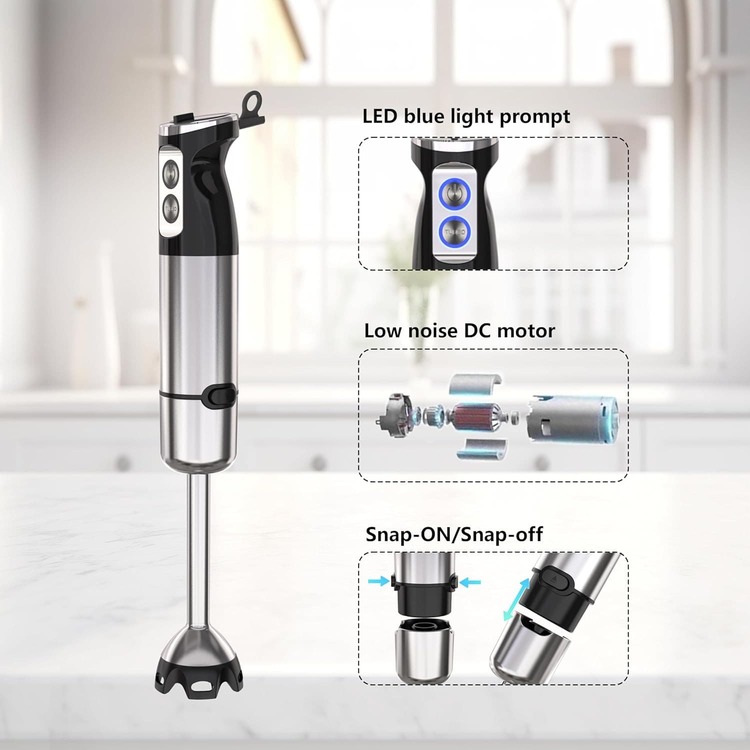 [6-In-1 Hand Blender Set] Powerful 1000W Motor, 12 Speed Settings + Turbo Function | Includes Whisk, Chopper And Milk Frother | Stainless Steel Blades, Splash Guard, Easy To Clean, Suitable For Preparing Soups, Baby Food And Smoothies. - 查看 3