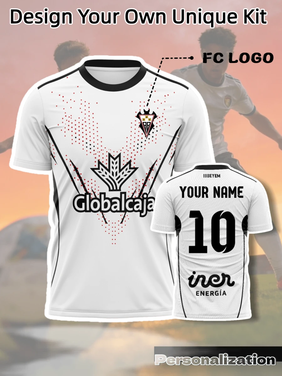 1pc Customized White 2026 Football Match Albacete Home Jersey - Customized Name And Number (Front/Back) - Comfortable Breathable Sports Shirt, Suitable For Football, Volleyball, Basketball, Daily Wear, Valentine's Day Gift - White - View 1