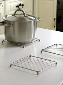 1pc Square Heat-Resistant Kitchen Table Mat, Coaster, Thickened Stainless Steel Pot Holder, Thermal Insulation Pad Rack, Multi-Purpose Steaming Rack For Home Kitchen, Anti-Scald Dish Rack, Multi-Purpose Drain Rack - Silver - View 3