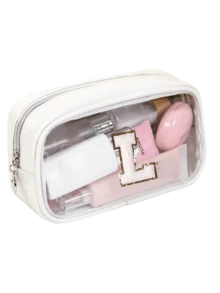 Cute Aesthetic White Clear Makeup Bag With Letter A-Z Emblem - Portable Lightweight Cosmetic Pouch Organizer For Travel Daily School Vacation - Ideal For Girls Young Women Beauty Lovers Students - Multicolor - View 18