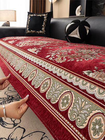 1pc Chenille Jacquard Sofa Cushion, Luxury European Style Sofa Seat Pad, Pet-Friendly Anti-Scratch Sofa Protector, Machine Washable, Suitable For Living Room, Bedroom, Office, Home Decor, All Seasons