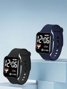 2只/1只 儿童青少年学生爱心设计休闲TPU LED数字显示运动手表，适合日常生活，是情侣、生日、派对、节日、万圣节、圣诞节、情人节、母亲节的理想礼物。