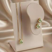 MANAUS DROP NECKLACE AND EARRING SET - GOLD FINISH - MINT GREEN - View 2