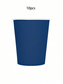 10件套海军蓝派对用品套装，包括纸盘、餐巾纸、纸杯和餐具，适合海军蓝主题派对装饰。蓝色纸盘套装，派对礼包，适合男士洗礼、生日、毕业派对及其他场合。 - 深藍 - 查看 7