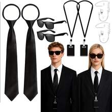 嘉年华/万圣节特工服装套装包括时尚眼镜、拉链领带、徽章、道具和假耳塞，适合外星人主题派对服装。 - 多色 - 查看 11