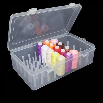 42-Slot Transparent Plastic Sewing Thread Organizer Box - Durable Multipurpose Storage Box For Small/Medium Spools, Craft Room And Travel, White Fabric Box With Clear Compartments, Spool Storage Box, Organizer Storage, Sewing Rack, Portable Large Capacity, Suitable For Sewing Storage, Needlework Crafts, Sewing Supplies, Embroidery Accessories, Adult Crafts, Desktop Storage, Art Supplies, Grandma Gift
