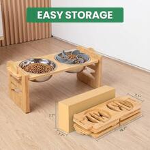 Adjustable Bamboo & Wood Pet Bowl Stand For Small/Medium Dogs & Cats, Raised Feeder Holder For Dog/Cat Food & Water Bowls