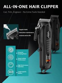 HIENA 多功能一体式理发工具，家用理发用品，专业男士无线理发器，USB充电及数字显示，男士理发工具，理发配件，适合家庭和理发店使用，男士礼品 - 黑色 - 查看 5