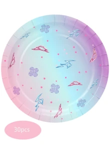10pcs/30pcs/50pcs Kpop Themed Plates Pink Blue Purple Gradient With Lightning Bolt & Kpop Logo Dinner Dessert Plates Suitable For Kpop Birthday Party Fan Meeting Decorations Paper Plates For K-Pop Music Singer Party Supplies - Multicolor - View 10