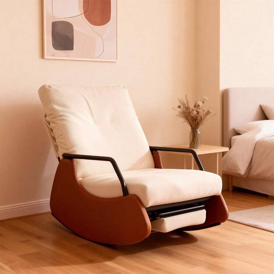 Silla Mecedora Ergonómico Con Ajustable Respaldo Adecuado Para Sala De Estar Y Recámara - Beis - Ver 1