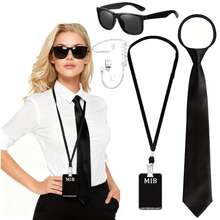 嘉年华/万圣节特工服装套装包括时尚眼镜、拉链领带、徽章、道具和假耳塞，适合外星人主题派对服装。 - 多色 - 查看 10