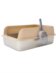 MATCHI | Arenero Sanitario de Acero Inoxidable con Borde Alto | Diseño Antisalpicaduras - Blanco - Ver 1