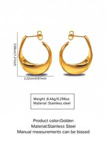 1 对简约不锈钢不对称扭曲 C 形环状耳环，适合女性日常时尚穿着或派对场合，可作为节日礼物 - 金黃色 - 查看 2