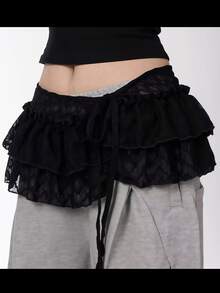 1件蕾丝边腰部多层荷叶边超短裙，高腰显瘦配饰网纱腰部半身裙 - 彩色 - 查看 2