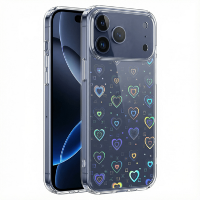 Funda protectora de PC dura antiamarillenta con brillo láser y patrón de corazón holográfico compatible con iPhone 17 17Pro 17Air 17pro Max 16 16pro 16pro Max 15 15pro 14 13 12 11 Pro Series. Funda de teléfono estética con brillo láser para mujeres.