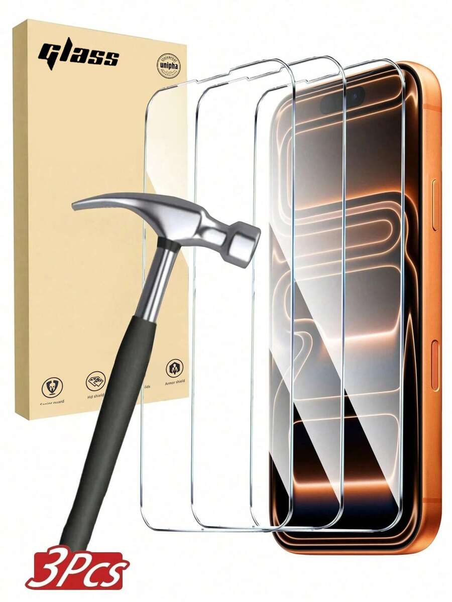 3pcs High Definition Fully Transparent Tempered Glass Screen Protector Compatible With IPhone 17 16 15 14 13 12 11 Pro Max, High Aluminum Glass Tempered Film, Compatible With Face ID Unlock, Fully Transparent High Definition Anti-Fingerprint Anti-Explosion Film, Five-Protection - Clear - View 1