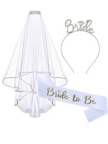 GCGIGUI Bộ phụ kiện tiệc cưới và tiệc độc thân 3 món/13 món, bao gồm ruy băng, khăn voan, phụ kiện đội đầu, trang trí tiệc cưới và tiệc độc thân màu vàng hồng, phù hợp cho các trò chơi trong tiệc cưới và tiệc độc thân. - trắng - Xem 5