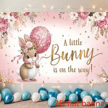 2D平面横幅，复活节兔子设计，一周岁生日背景，浅色花卉涤纶面料，印有“生日快乐”字样，适合室内外庆祝活动，多用途 - 1個 - 查看 21