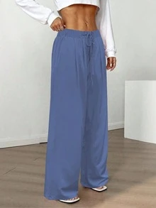 飘逸阔腿裤：轻盈梭织面料搭配弹力抽绳腰带，修身显瘦，是通勤、购物和居家休闲的必备单品。新款春秋季女式休闲裤，适合约会、学生和日常出行。百搭风格，休闲、海滩等场合皆可穿着。抽绳腰带设计，适合外出和居家穿着。 - 漫遊藍 - 查看 6