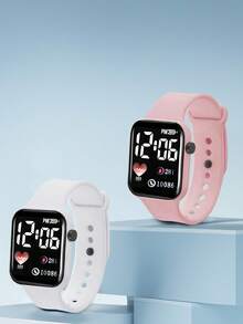 2只/1只 儿童青少年学生爱心设计休闲TPU LED数字显示运动手表，适合日常生活，是情侣、生日、派对、节日、万圣节、圣诞节、情人节、母亲节的理想礼物。