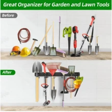 11Pcs-Set Garage Garden Tool Holder Storage Rack Shed Wall Mounted Organiser Long Hooks - Black - View 7
