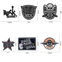 12片嬉皮朋克摇滚卡通趣味酷炫刺绣布贴，服装配饰刺绣缝纫熨烫贴片，适用于衬衫、裤子、鞋子、包包、帽子 - E-黑白色 - 查看 5