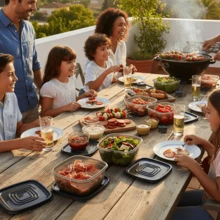 新年厨房收纳套装 6 件套嵌套式食品储存盒，带 6 个盖子 | 节省空间可堆叠防漏密封便当盒和零食盒，适用于办公室午餐/春季野餐/旅行