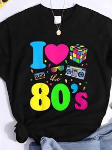 COOL SUMMER New Fashion I Love The 80s T-Shirt Vintage 2026s T-Shirt Funny Classic T-Shirt Tops - màu đen - Xem 1