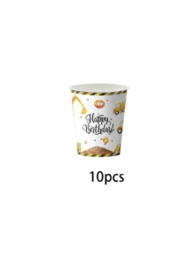 10pcs/50pcs/80pcs Construction Theme Birthday Party Decoration Set, Includes Plates, Cups, Napkins, Utensils, Perfect Choice For Birthday Party - Multicolor - View 6