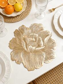 1-150pcs Gold Rose PVC Placemats, Washable, Easy To Clean, Wipe-Clean, Non-Slip, Holiday Wedding Party Dining Table Decor - Multicolor - View 5