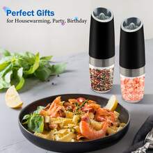 Electric Salt And Pepper Mill Set (1/2-Piece), Battery Operated, With LED Light, One-Handed Operation, Adjustable Grind, Black, Kitchen Appliance, A Great Gift For Fathers, Including Cleaning Brush. - Black - View 1
