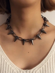 1件装 时尚厚重美式嘻哈朋克风男士子弹吊坠颈链 - 銀色 - 查看 2