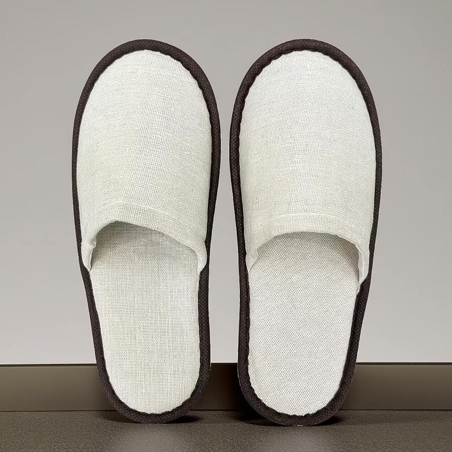 一次性高级亚麻拖鞋 | 舒适防滑，透气加厚海绵鞋跟，是民宿、酒店、居家使用的理想之选 - 彩色 - 查看 1