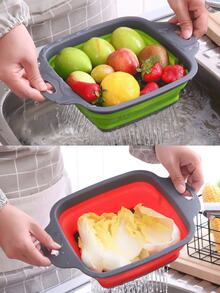 2pcs Silicone Collapsible Drain Basket, Foldable Fruit & Vegetable Washing Strainer, Kitchen Sink Colander, Square & Round Shape - Multicolor - View 5