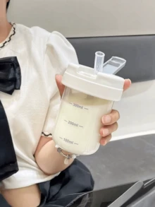 1个高品质大容量防摔耐高温便携式保温塑料水瓶，带吸管，适合女性，车载使用 - 彩色 - 查看 1