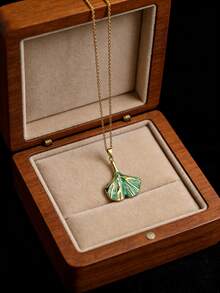 Elegant Ginkgo Leaf Necklace - A Symbol Of Resilience And Hope, Green Enamel Gold-Plated Pendant, Perfect Gift For Her Birthday And Anniversary - Multicolor - View 8