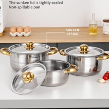 Set Of 12 Stainless Steel Saucepans Cookware Cooking Pots Set+Spatula Accessory - Gold - View 9