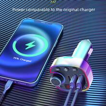 1个带显示屏的车载蓝牙播放器，无线蓝牙接收器，FM发射器，Type-C双USB QC3.0和PD30W车载充电器，彩色氛围灯免提车载配件 - 多色 - 查看 3