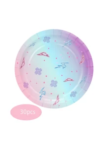 10pcs/30pcs/50pcs Kpop Themed Plates Pink Blue Purple Gradient With Lightning Bolt & Kpop Logo Dinner Dessert Plates Suitable For Kpop Birthday Party Fan Meeting Decorations Paper Plates For K-Pop Music Singer Party Supplies - Multicolor - View 11