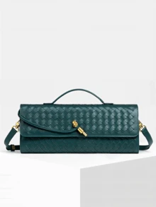 New Arrival Black Woven Leather Clutch Bag - Fashionable Long Purse With Convertible Handle & Crossbody Strap, Gold Accent Lock, Ideal For Spring/Summer, Versatile Shoulder/Crossbody Bag For Daily & Formal Use - 綠色 - 查看 9
