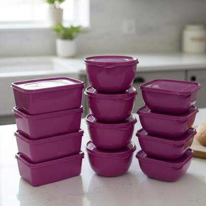 Kit 12 Potes Plásticos Formatos Variados Marmitas Tapoer De 1 Litro Fucsia