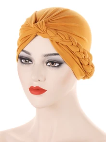 1顶新款多色编织侧边头带帽，纯色穆斯林头巾帽 - 彩色 - 查看 8