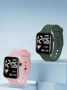 2只/1只 儿童青少年学生爱心设计休闲TPU LED数字显示运动手表，适合日常生活，是情侣、生日、派对、节日、万圣节、圣诞节、情人节、母亲节的理想礼物。