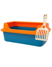 MATCHI Arenero para Gatos Semicerrado, Plástico, Sistema Antiderrames, Moderno con Borde Alto, Incluye Pala y Rejilla - Azul - Ver 1