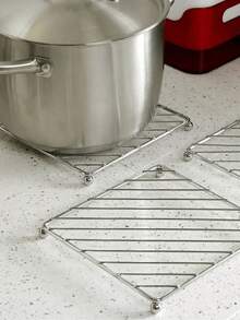 1pc Square Heat-Resistant Kitchen Table Mat, Coaster, Thickened Stainless Steel Pot Holder, Thermal Insulation Pad Rack, Multi-Purpose Steaming Rack For Home Kitchen, Anti-Scald Dish Rack, Multi-Purpose Drain Rack - Silver - View 5