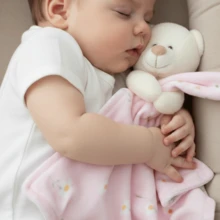 Premium Baby Blanket For Boy And Girl With Pacifier Clip And Removable Interactive Bear Face Double-Sided Blanket Made Of 100% Cotton Mesh And Absorbent And Printed Plush, Anti-Allergic And Comfortable - 淺粉色 - 查看 6