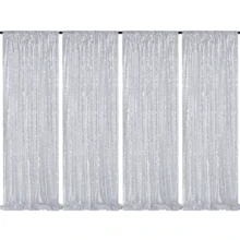 Silver Sequin Backdrop Curtain, 4PCS 2FTx8FT Glitter Backdrop Curtain For Parties, Christmas, Wedding, Party Decoration - Bạc - Xem 4