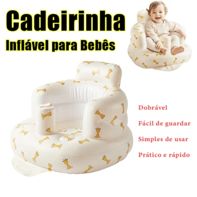 Assento Inflável para Bebê, Adequado para Bebês a Partir de 3 Meses, Cadeira de Verão Infantil Portátil que Ajuda o Bebê a Sentar, com Bomba de Ar Incorporada e Estampa de Girafa. Ideal para Auxiliar no Aprendizado para Sentar.